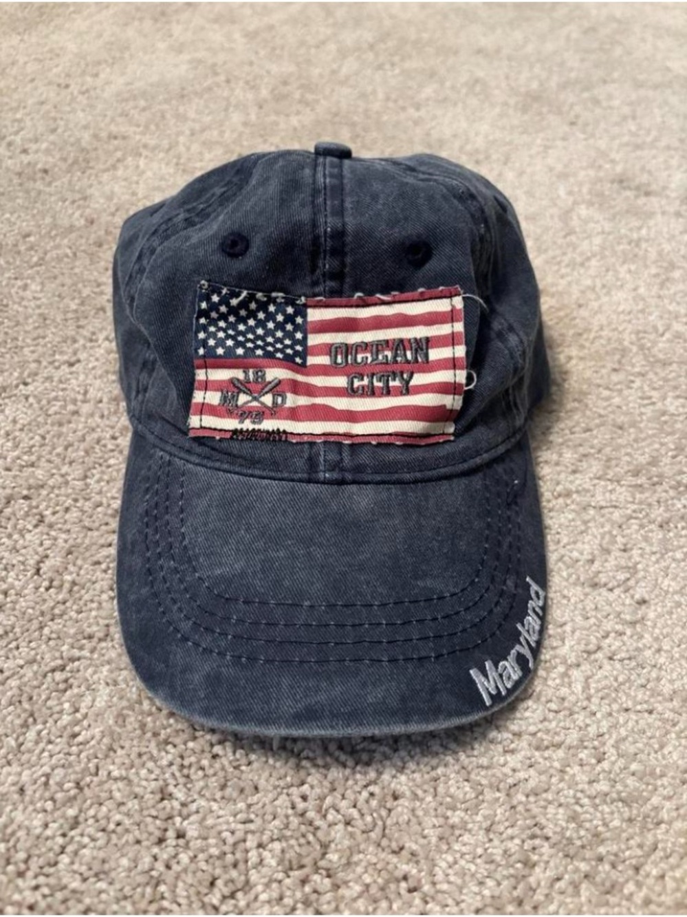Ocean City Navy Baseball Cap with American Flag Patch